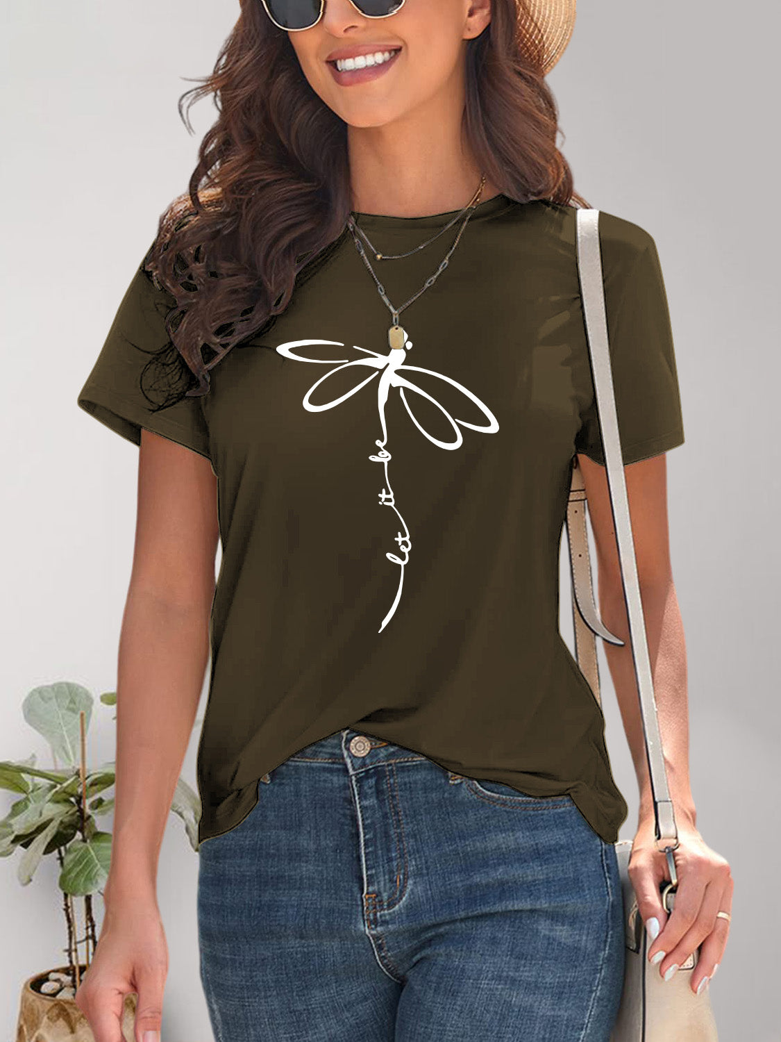 Dragonfly Graphic Round Neck Short Sleeve T-Shirt