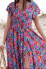Slit Printed Cap Sleeve Maxi Dress