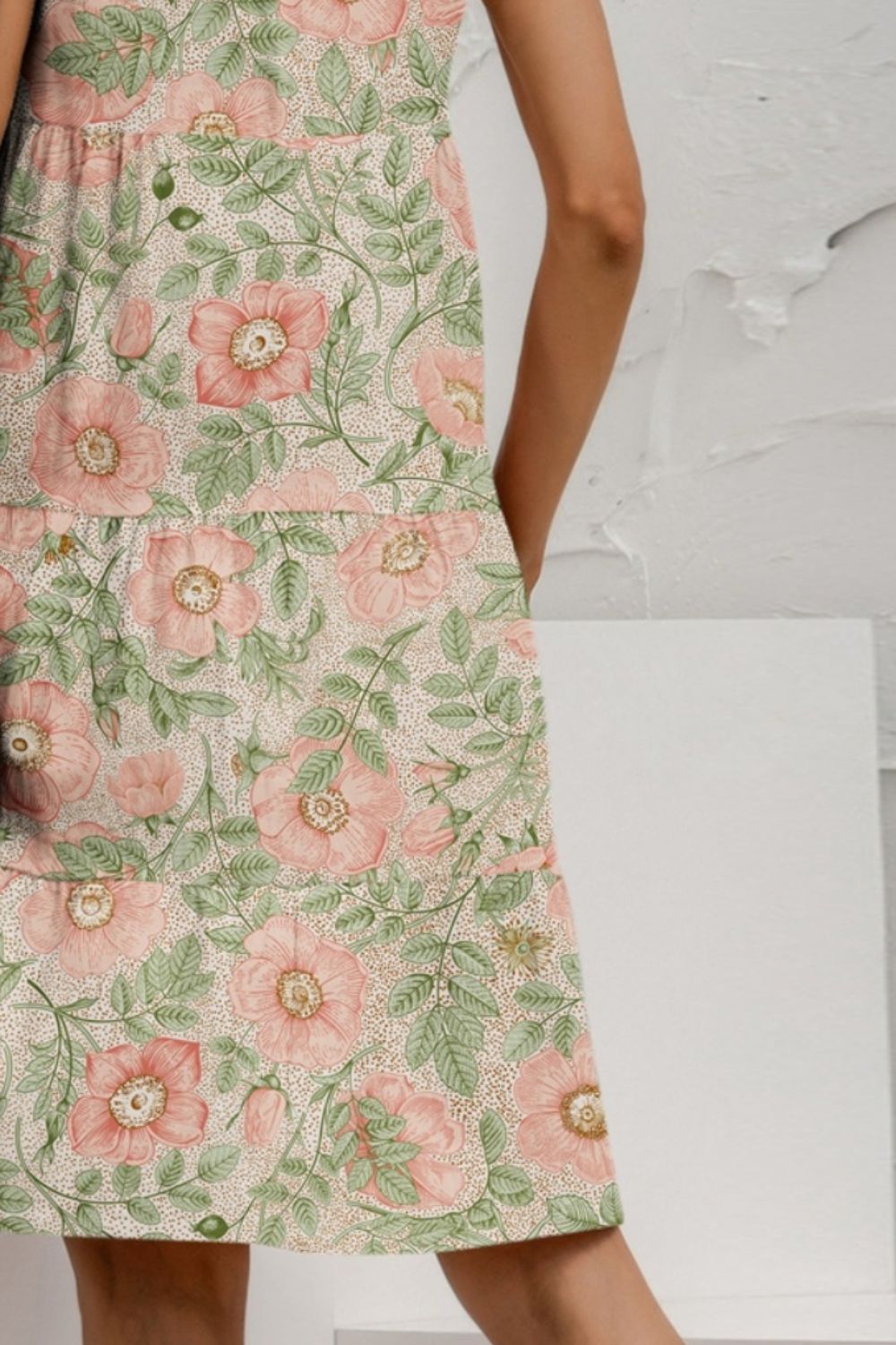 Tiered Printed Round Neck Sleeveless Dress