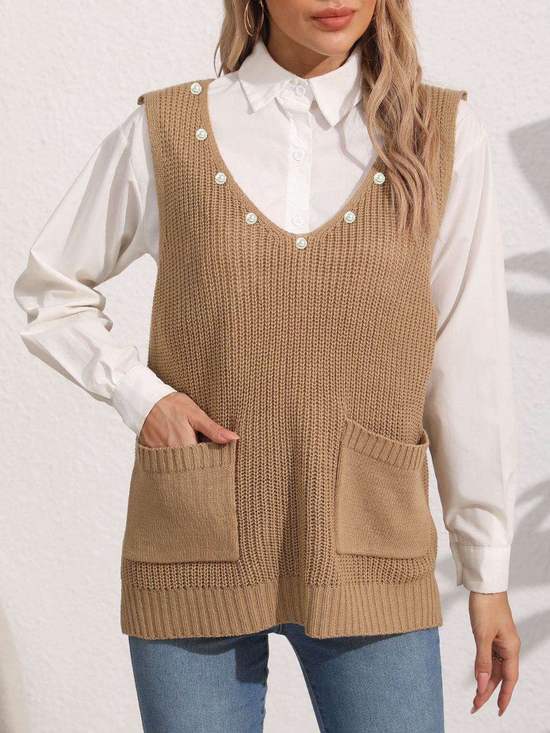 Slit V-Neck Sweater Vest