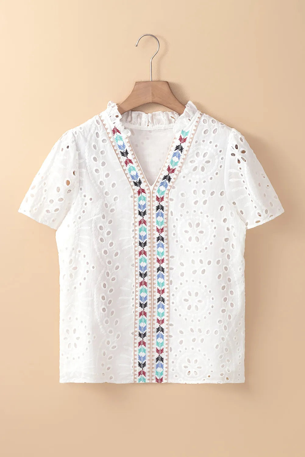 Eyelet Frill Short Sleeve Blouse