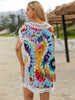 Openwork Printed Round Neck Cover Up