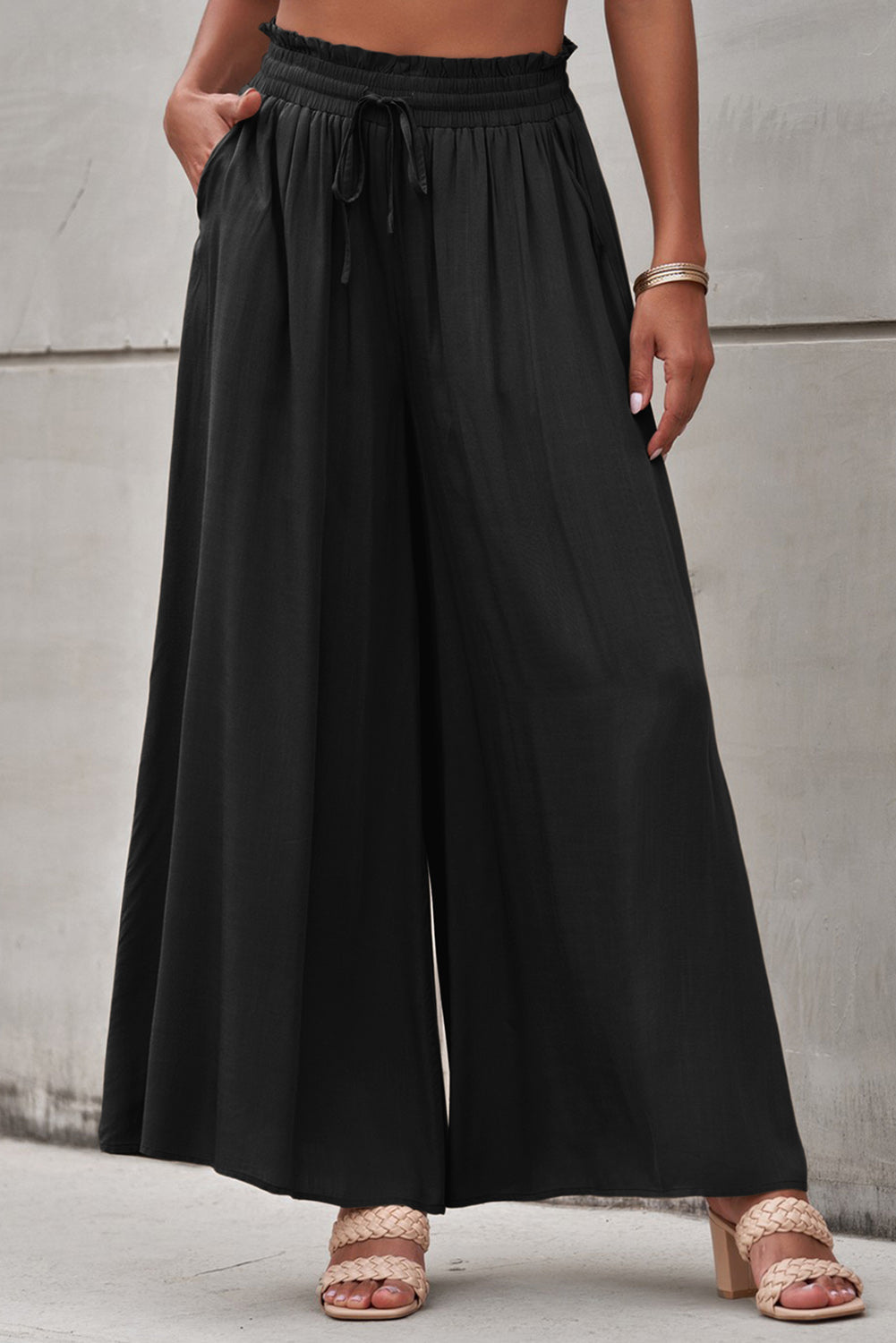 Drawstring Waist Wide Leg Pants