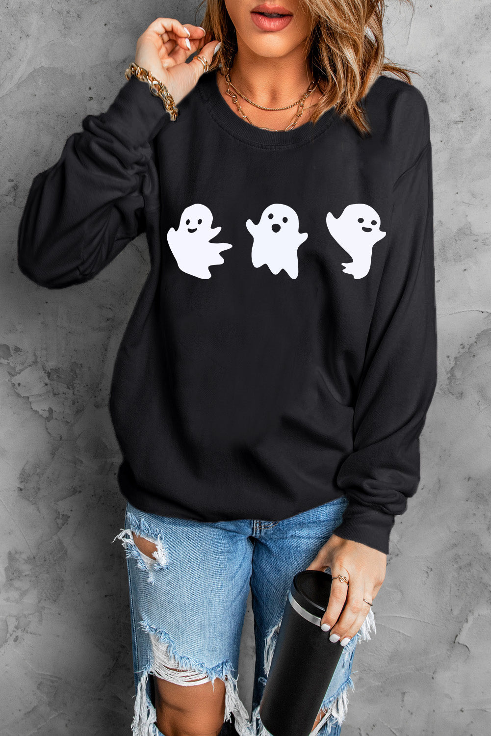 Ghost Round Neck Long Sleeve Sweatshirt