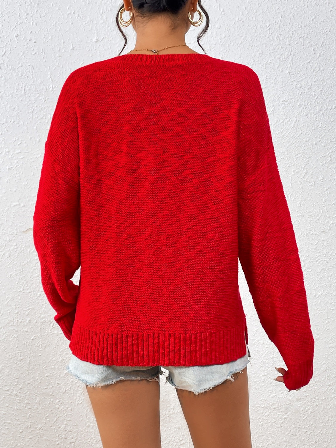 Letter Round Neck Long Sleeve Sweater