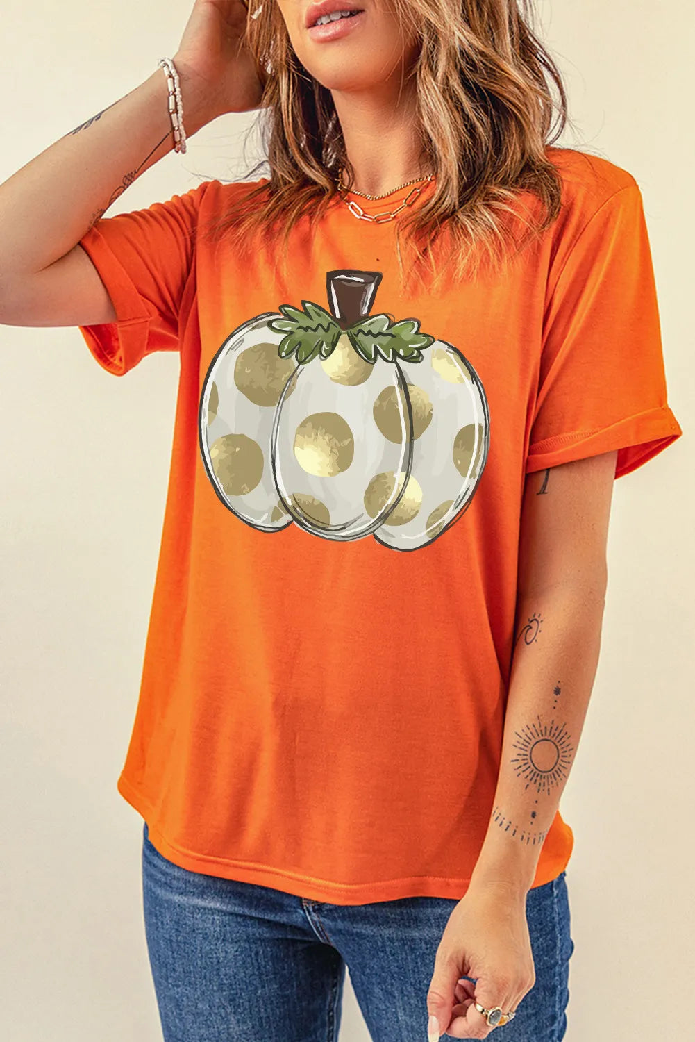 Pumpkin Graphic Round Neck Short Sleeve T-Shirt