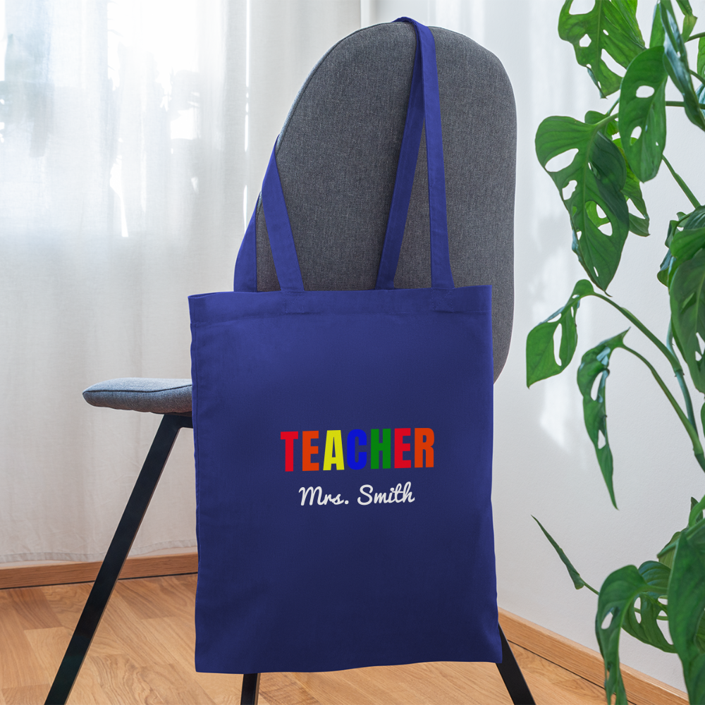 Teacher Tote Bag Customized With Your Name - royal blue