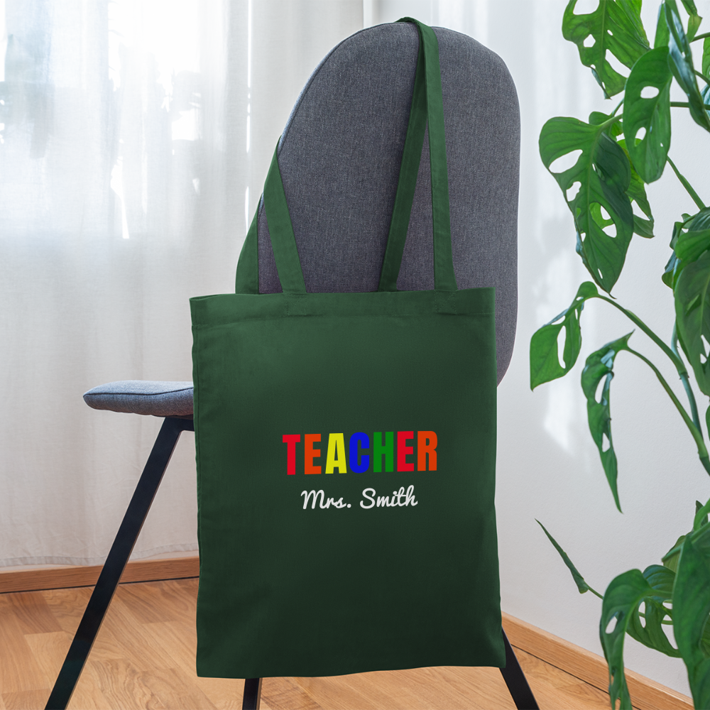 Teacher Tote Bag Customized With Your Name - forest green