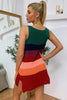 Color Block Notched Neck Slit Sweater Dress