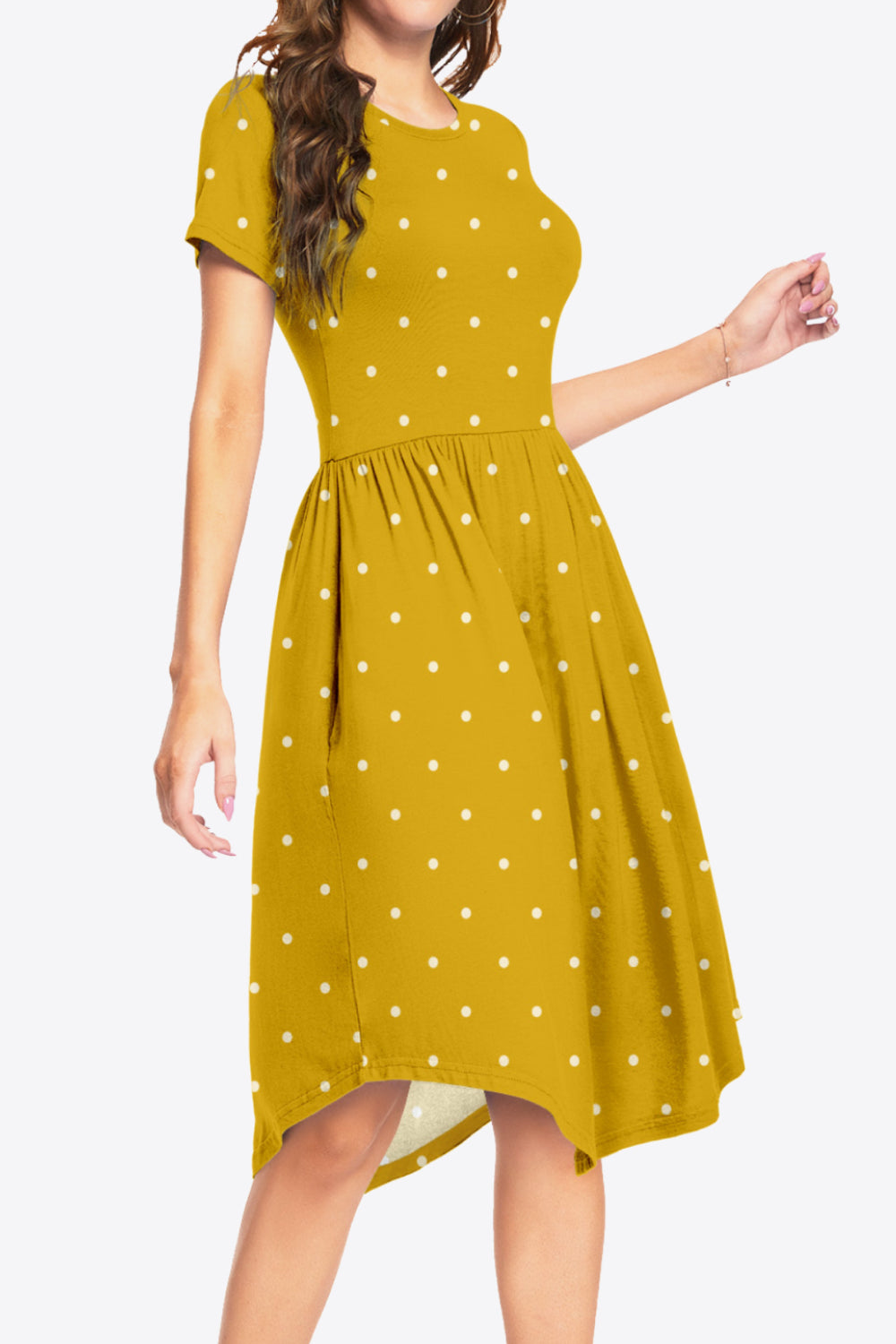 Printed Round Neck Short Sleeve Dress with Pockets
