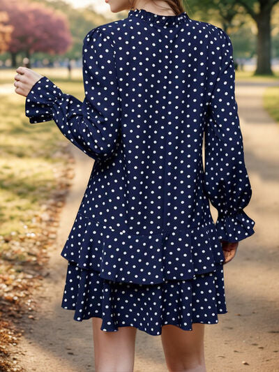 Layered Polka Dot Flounce Sleeve Mini Dress