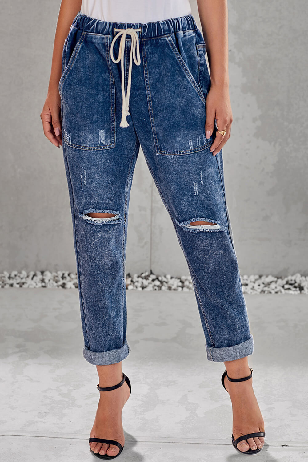 Drawstring Denim Joggers - Keene's