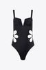 Contrast Trim Cutout Notched Neck One-Piece Swimsuit