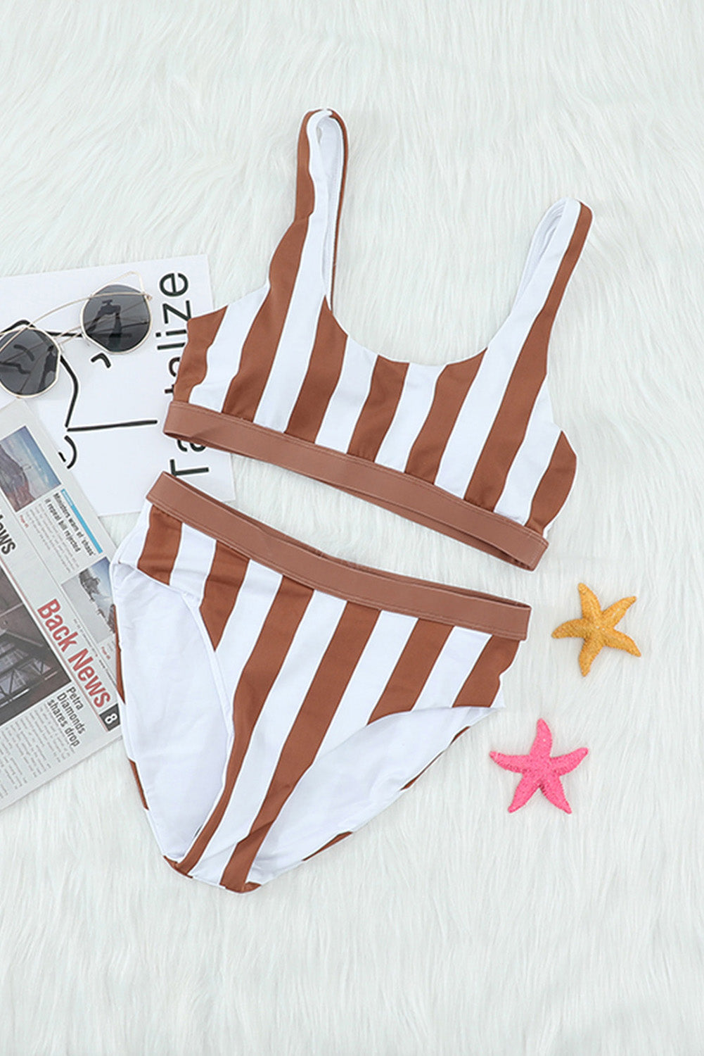 Striped Tank High Waist Bikini - Keene's