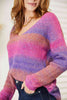 Double Take Multicolored Rib-Knit V-Neck Knit Pullover