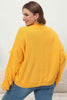 Plus Size Fringe V-Neck Long Sleeve Sweater