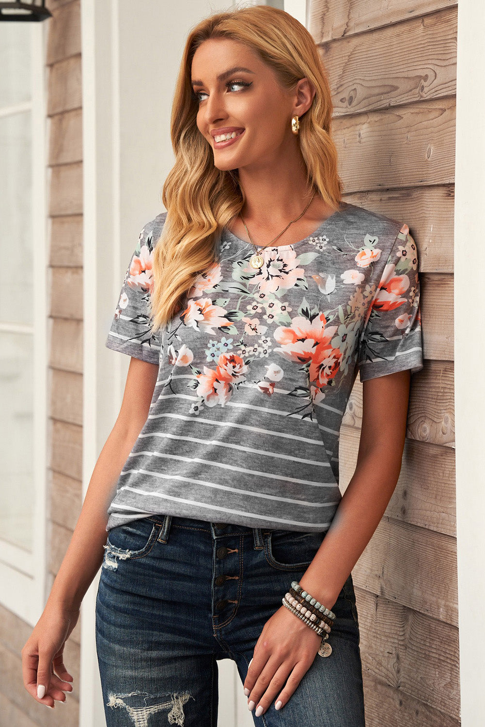 Floral And Stripe T-Shirt - Keene's