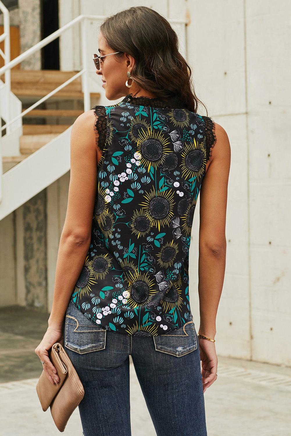 V Neck Lace Trim Leopard Tank Top - Keene's