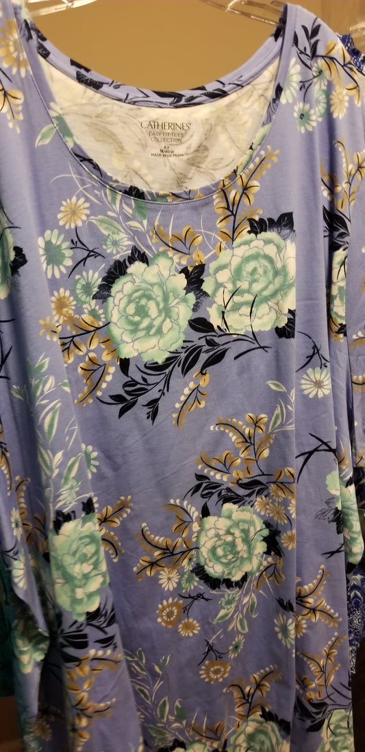 Light Blue Short Sleeve Floral Tee (Size 6x) - Keene's