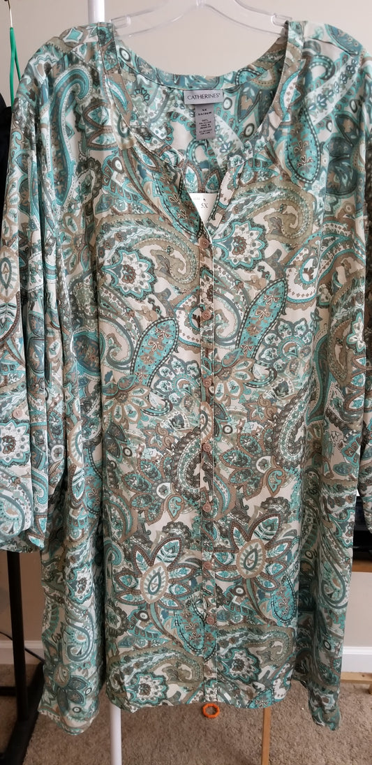 Paisley 3 Qtr Sleeve Tunic Top (Size 5x) - Keene's