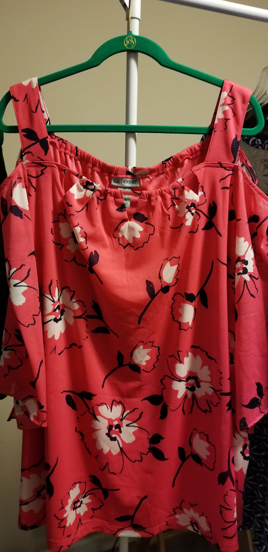 Pink Floral Cold Shoulder Top (Size 4x) - Keene's