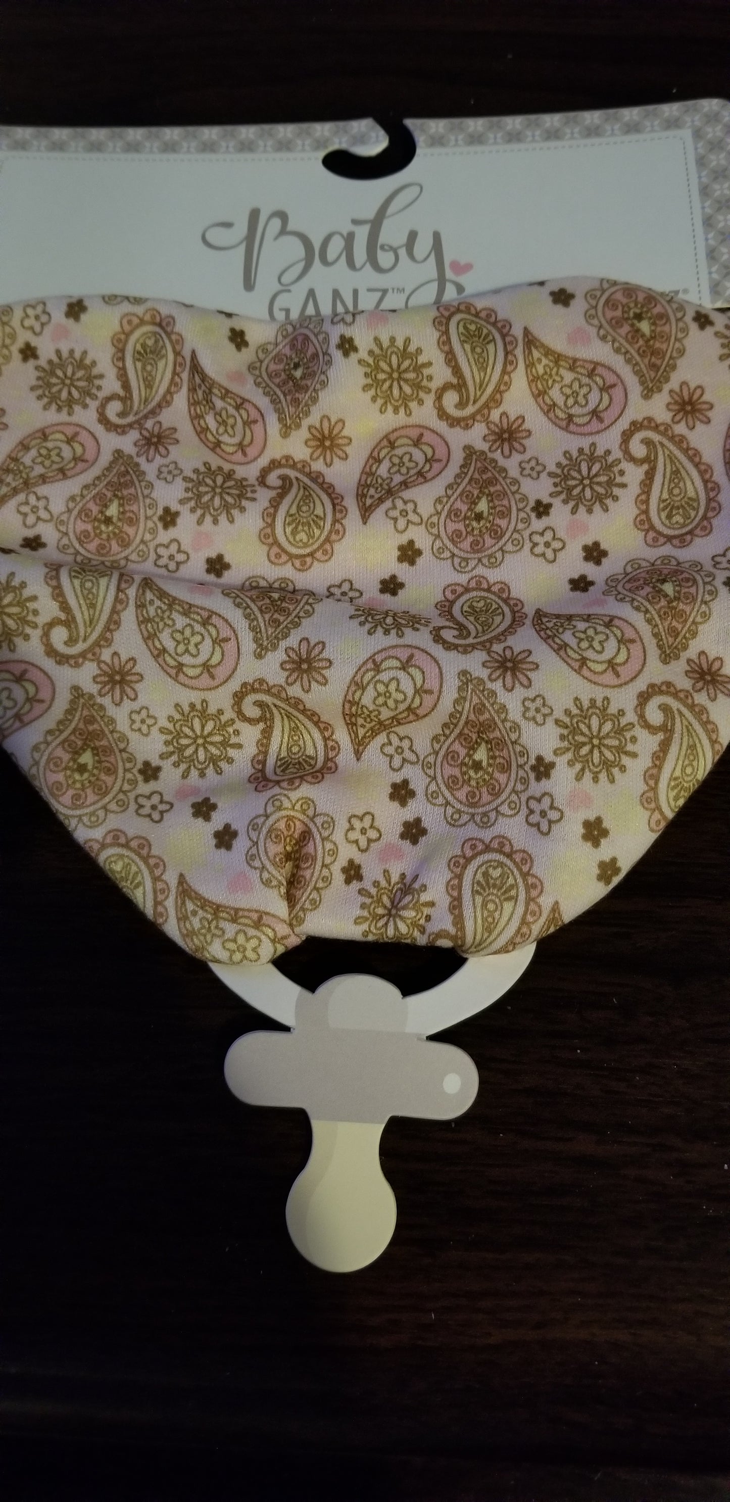 Baby Ganz Pink Paisley Bib With Pacifier Holder - Keene's