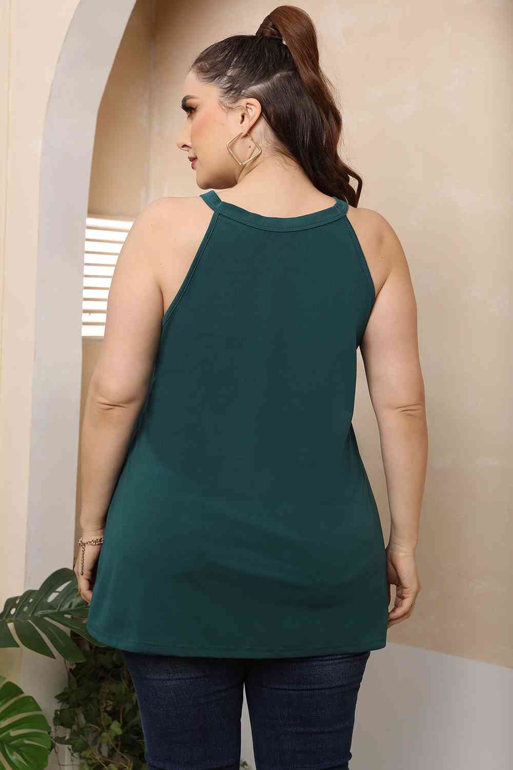 Plus Size Halter Neck Cutout Sleeveless Top