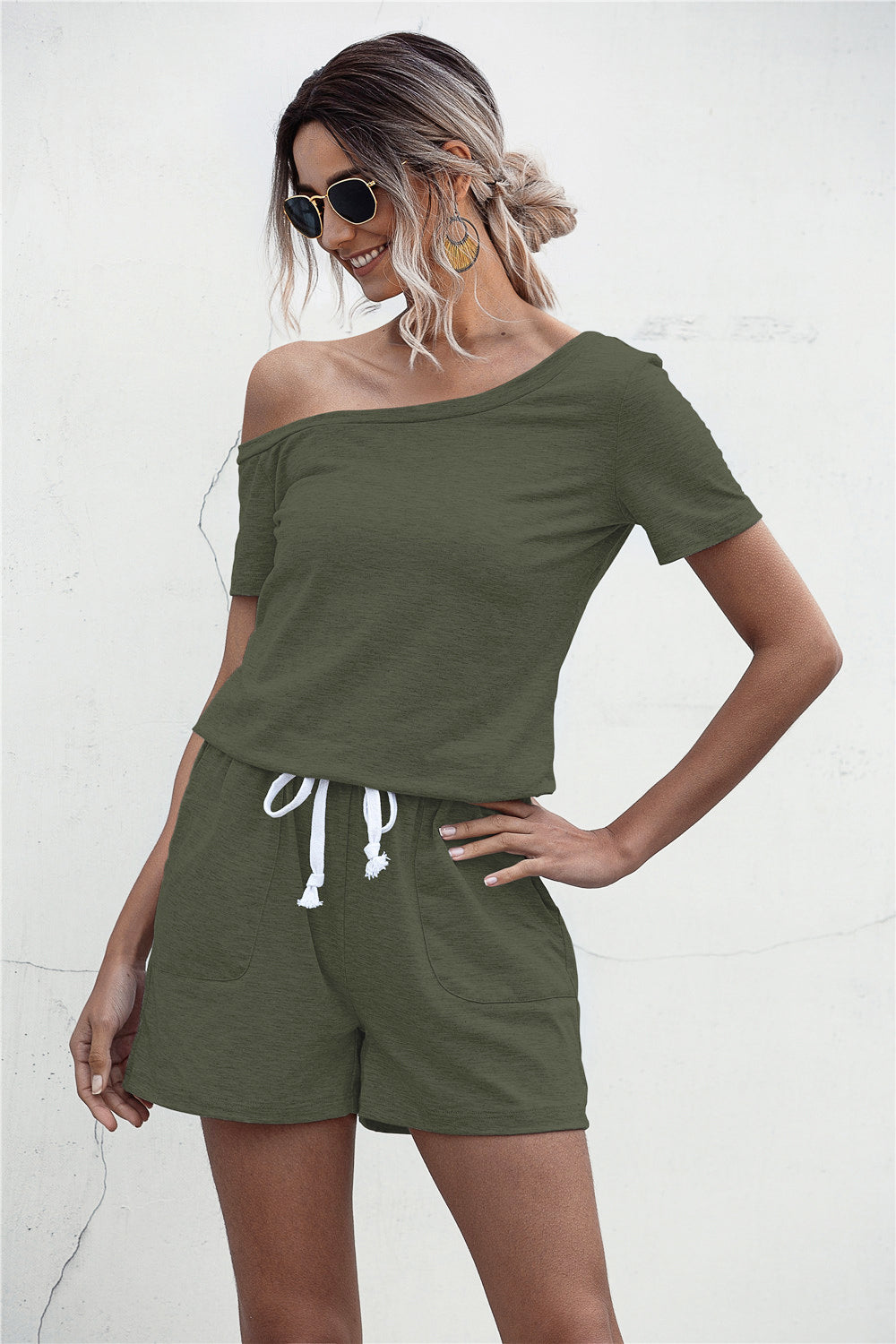 One Shoulder Tie Waist Romper - Keene's