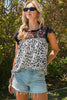 Leopard Embroidered Cap Sleeve Blouse