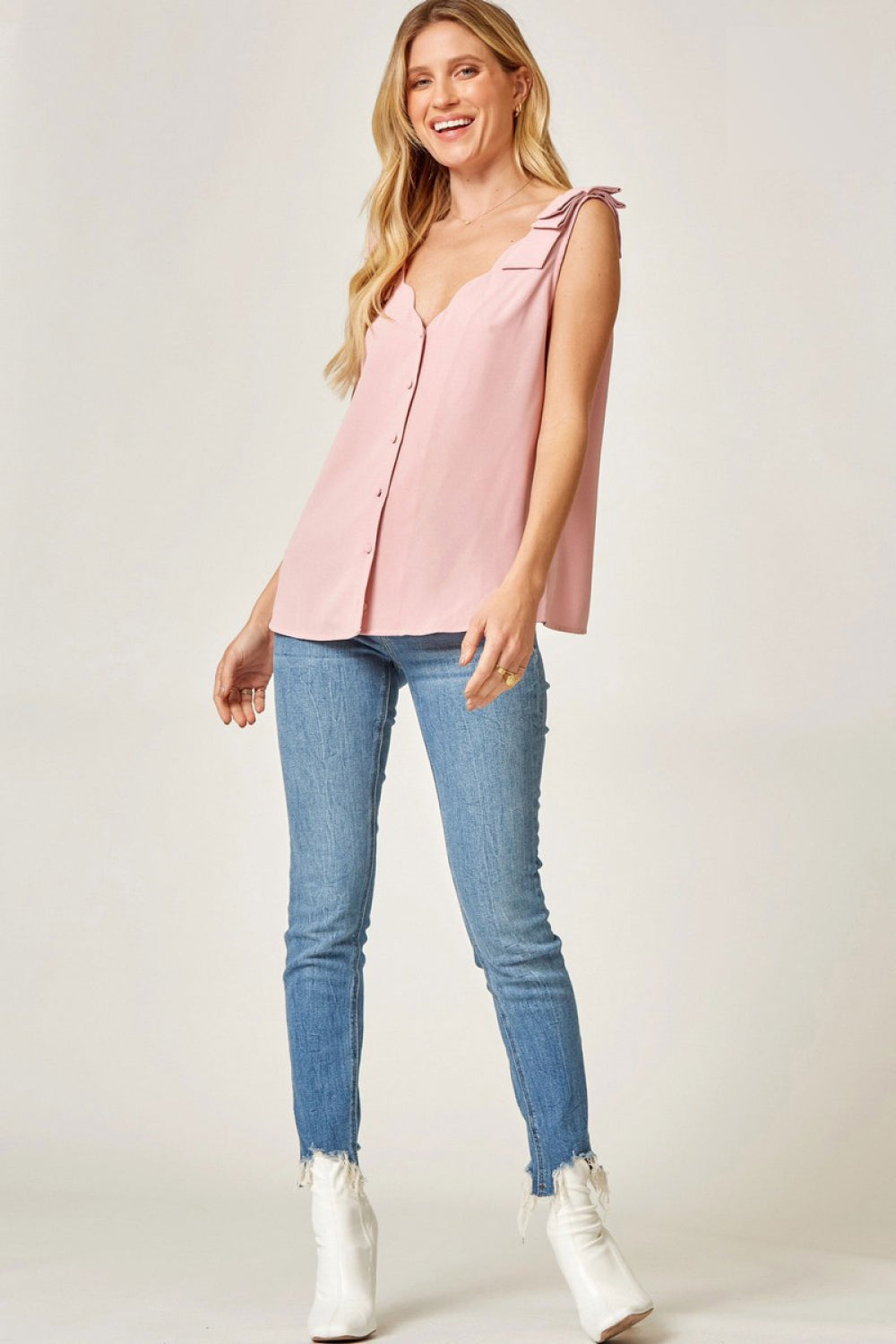 Andree by Unit Full Size Run Button Down Scalloped Edge Tank - Keene's