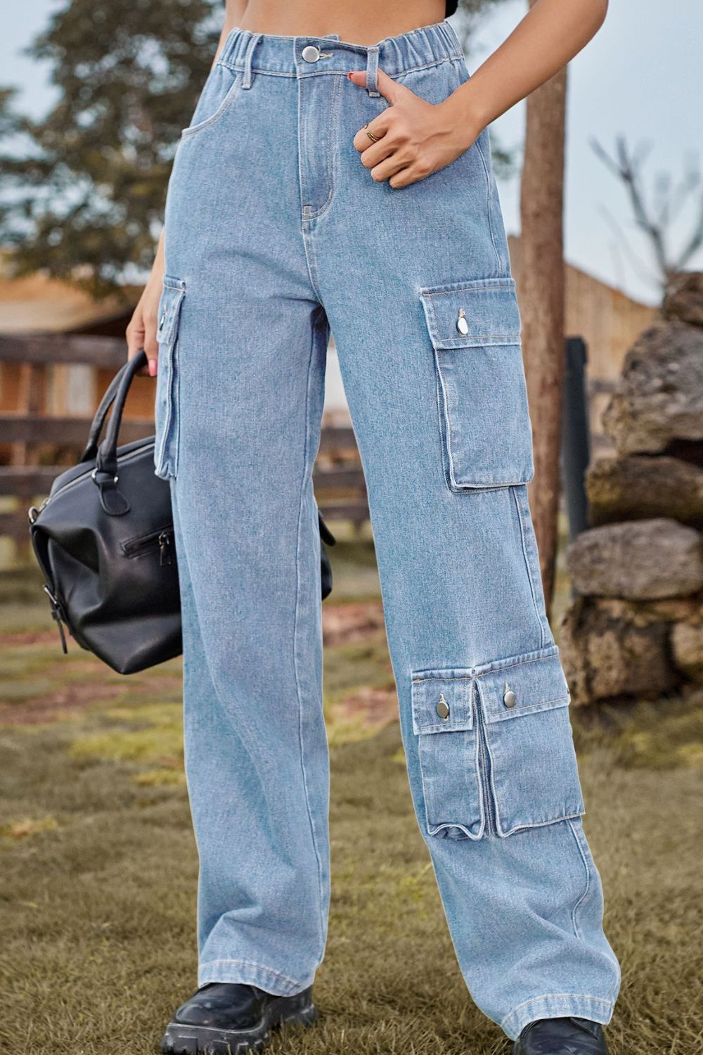 Loose Fit Long Jeans with Pockets