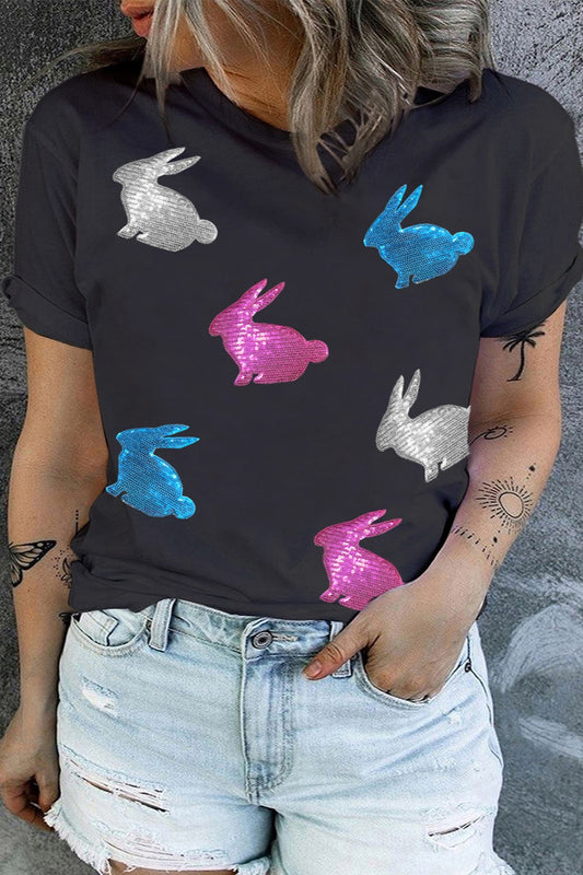 Plus Size Rabbit Round Neck Short Sleeve T-Shirt