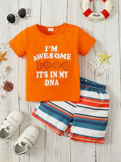 I'M AWESOME IT'S IN MY DNA Short Sleeve Top and Striped Shorts Set