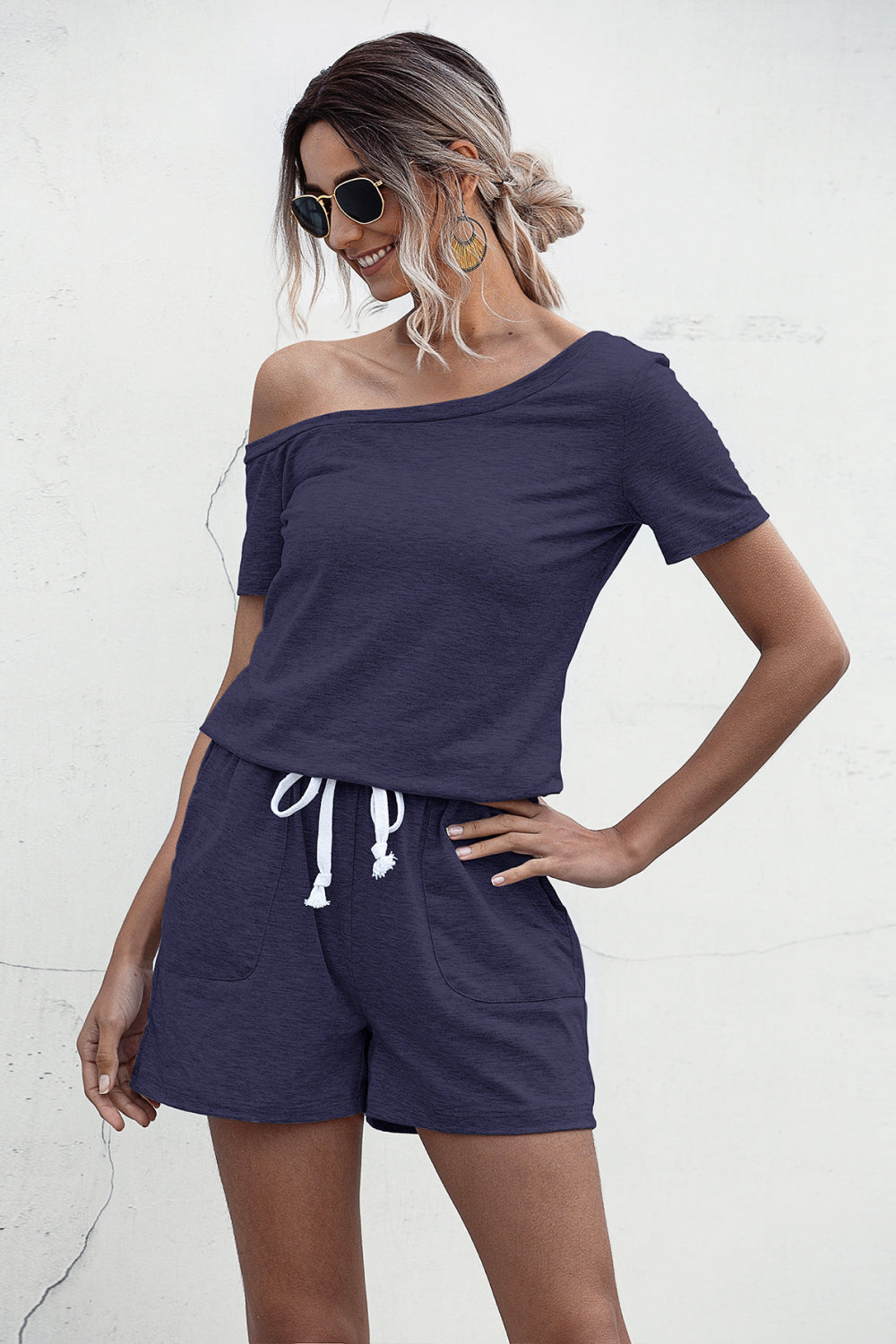 One Shoulder Tie Waist Romper - Keene's