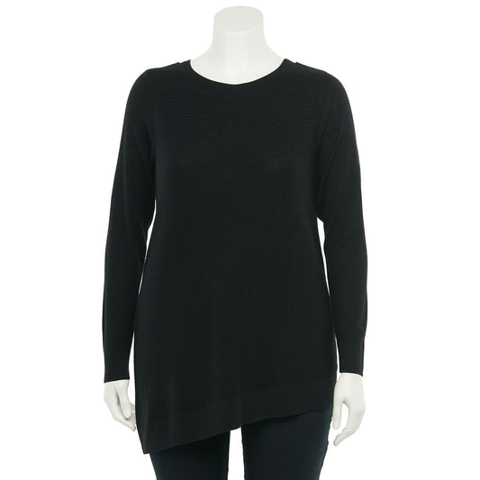 Black Asymmetrical Hem Crewneck Sweater - Plus Size - Keene's