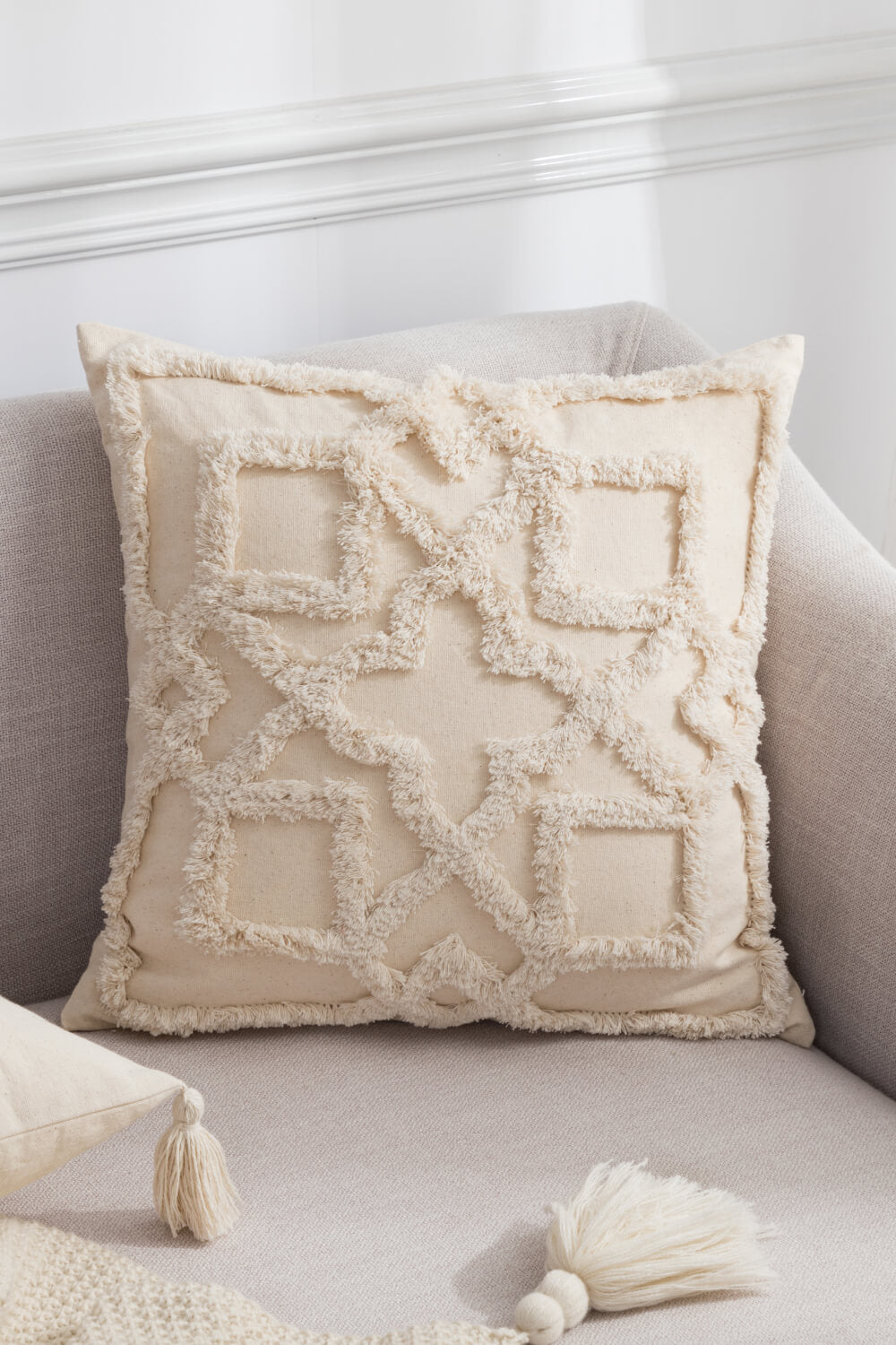 Fringe Trim Decorative Throw Pillow Case