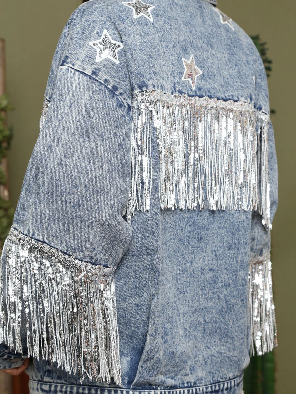 Fringe Detail Long Sleeve Denim Jacket