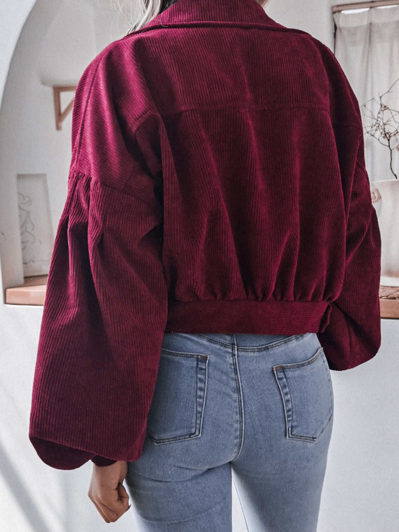 Lantern Sleeve Cropped Corduroy Jacket - Keene's