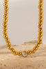 Inlaid Zircon Beaded Stainless Steel Necklace