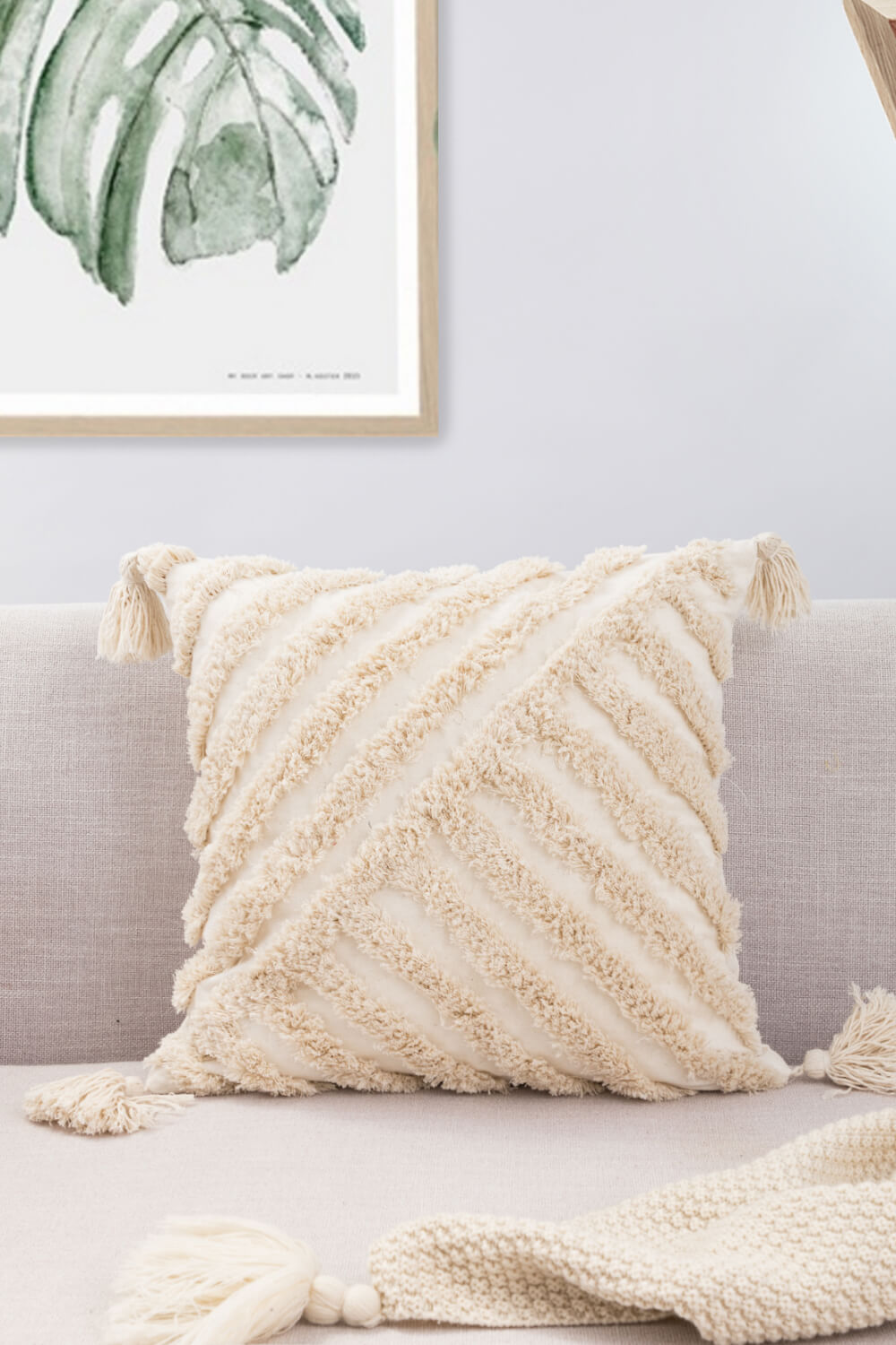 Fringe Trim Decorative Throw Pillow Case