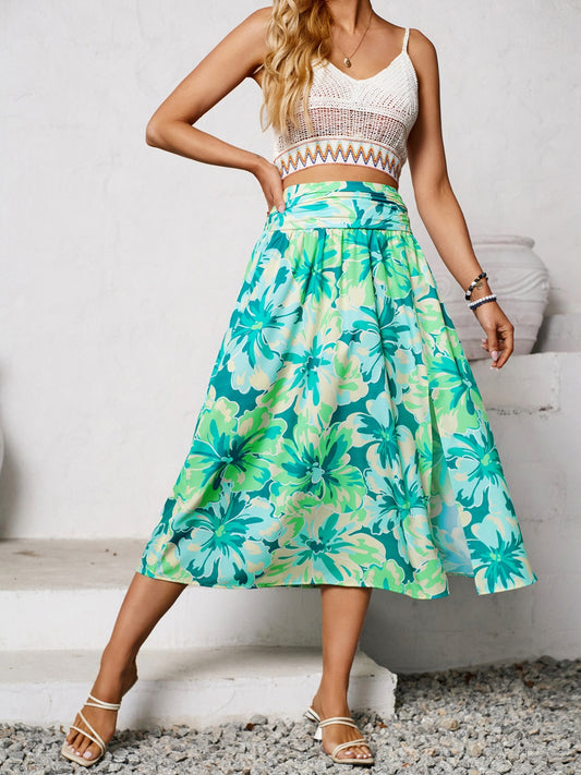 Slit Printed Midi Skirt
