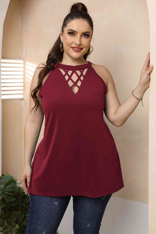 Plus Size Halter Neck Cutout Sleeveless Top