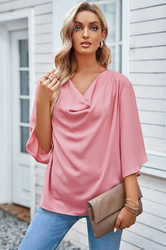 Short Sleeve Draped Blouse - Keene's