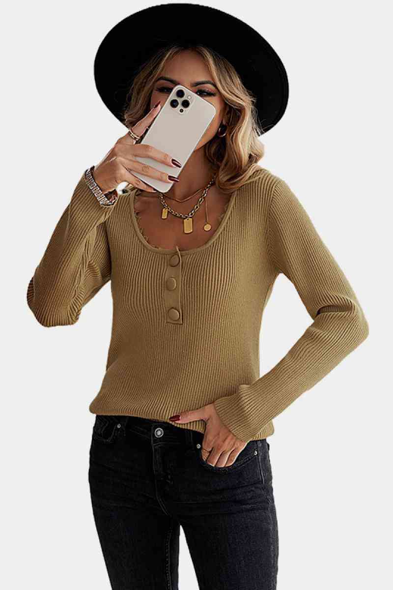 Lace Detail Button Sweater - Keene's