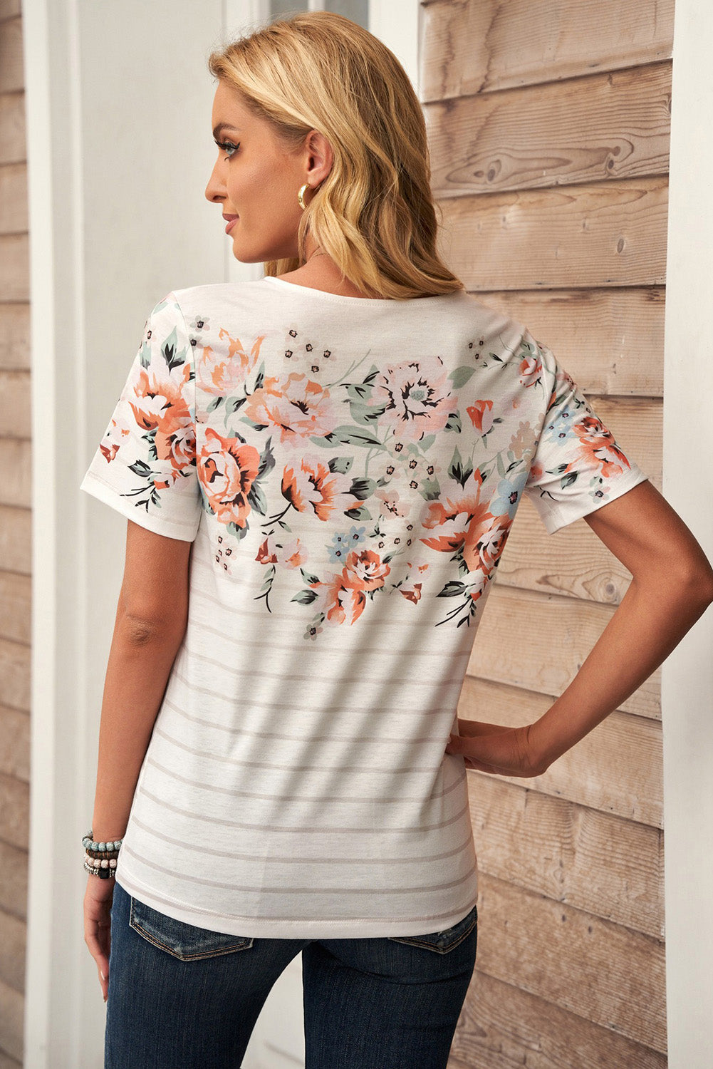 Floral And Stripe T-Shirt - Keene's