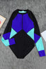 Color Block Half Zip Long Sleeve One-Piece Swimsuit - Keene's