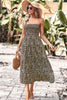 Floral Strapless Slit Midi Dress with Pockets