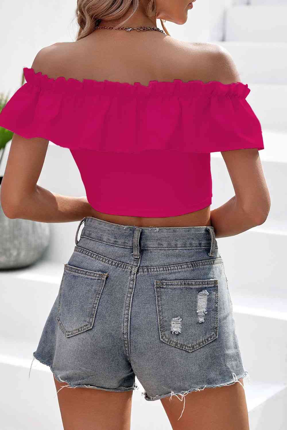 Off-Shoulder Ruffled Cropped Top