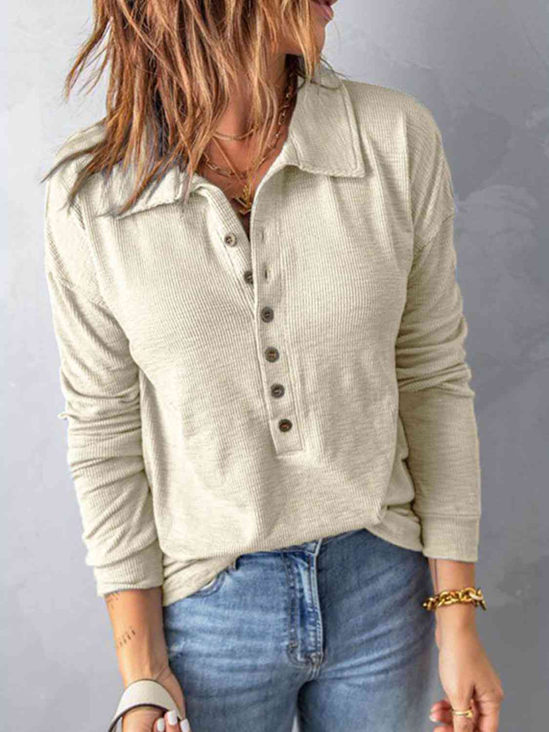 Collared Neck Half Button Top