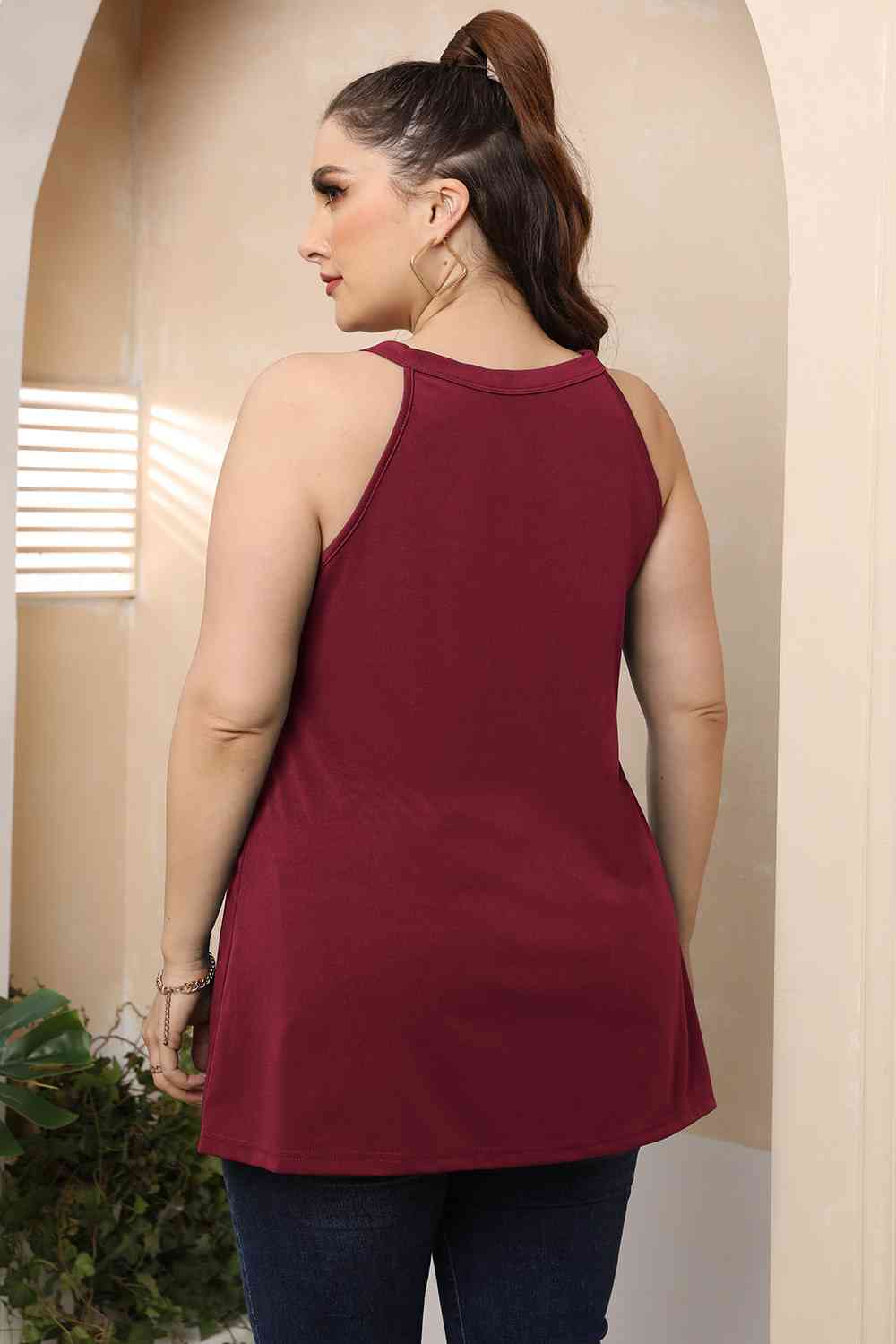 Plus Size Halter Neck Cutout Sleeveless Top